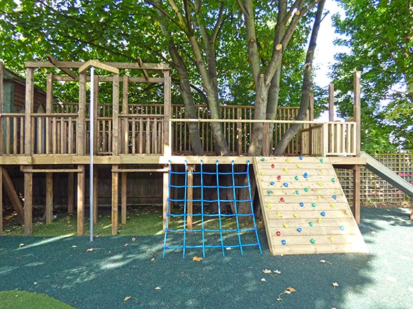 Refurbished climbing play area and raised deck