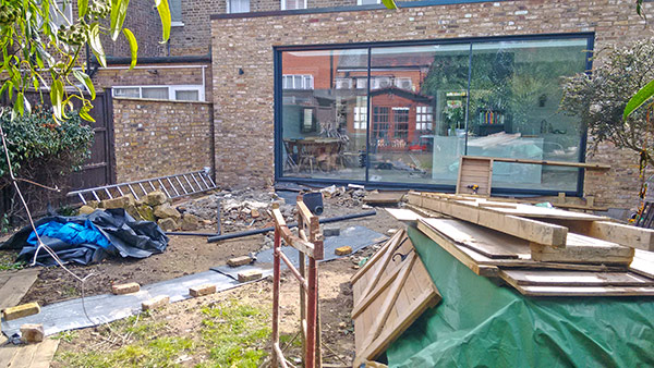 new extension with builders debris, before Boardmen Gelly